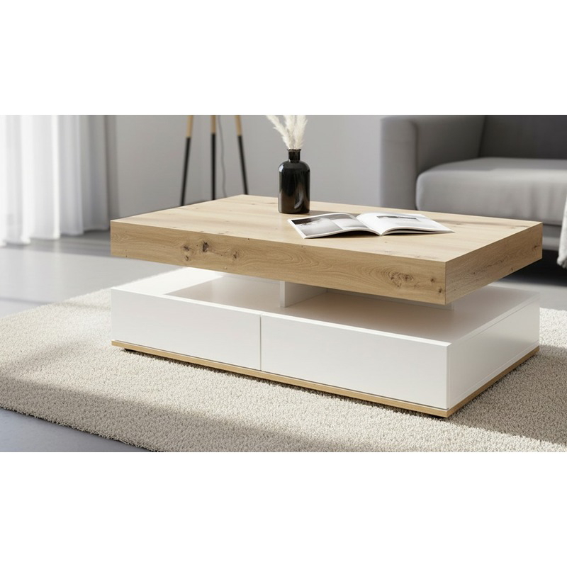 طاولة قهوة, 100 سم, أبيض/خشبي - KM-EG167-35