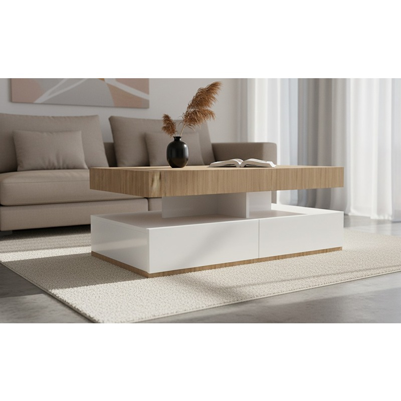 طاولة قهوة, 100 سم, أبيض/خشبي - KM-EG167-35