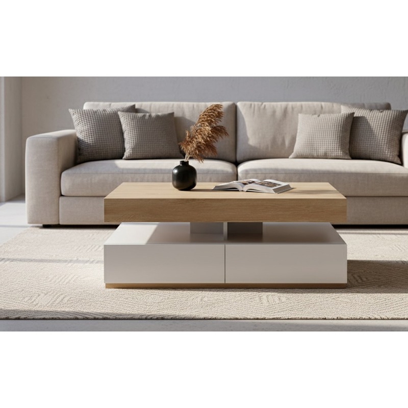 طاولة قهوة, 100 سم, أبيض/خشبي - KM-EG167-35