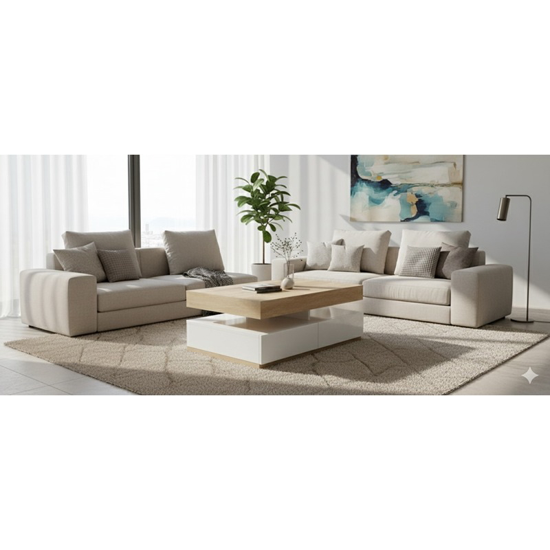 طاولة قهوة, 100 سم, أبيض/خشبي - KM-EG167-35