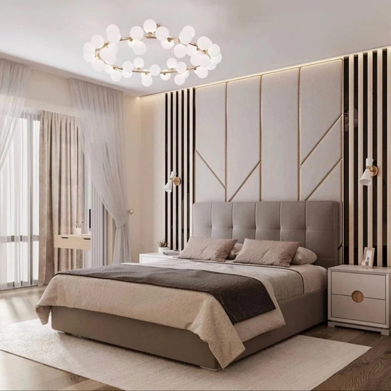 Red Beech Wood Velvet mechanism Bed, Multiple Sizes - Café