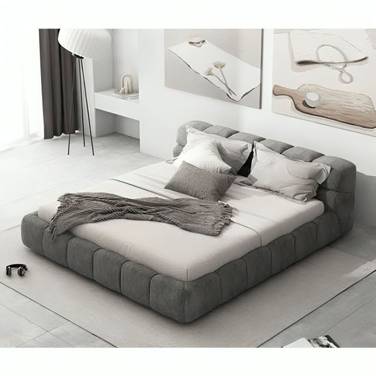 Red Beech wood and Velvet Bed, Multiple sizes - Grey