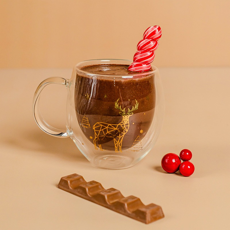 كوب شاي كريسماس زجاج مزدوج، 300 مل، شفاف - KM-EG55-526