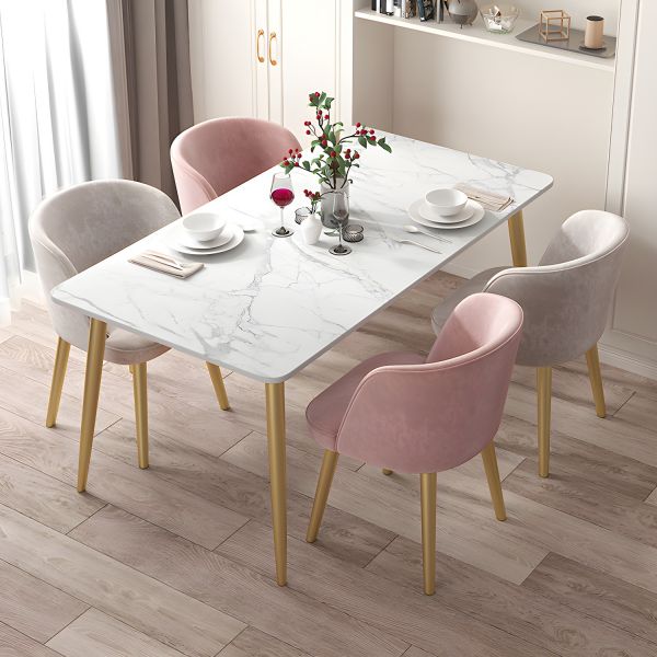 Dining Table Set With Chairs, 5 Pcs, Pink/Gold - KM-EG179-76