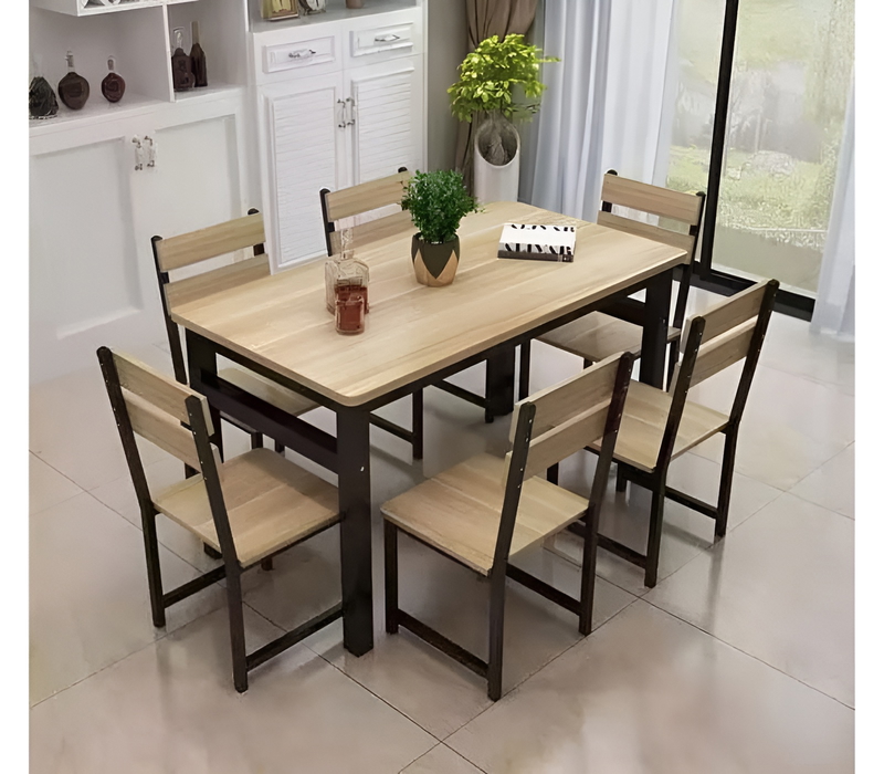 طقم سفرة مع كراسي، 7 قطع، خشبي فاتح/أسود - KM-EG179-85