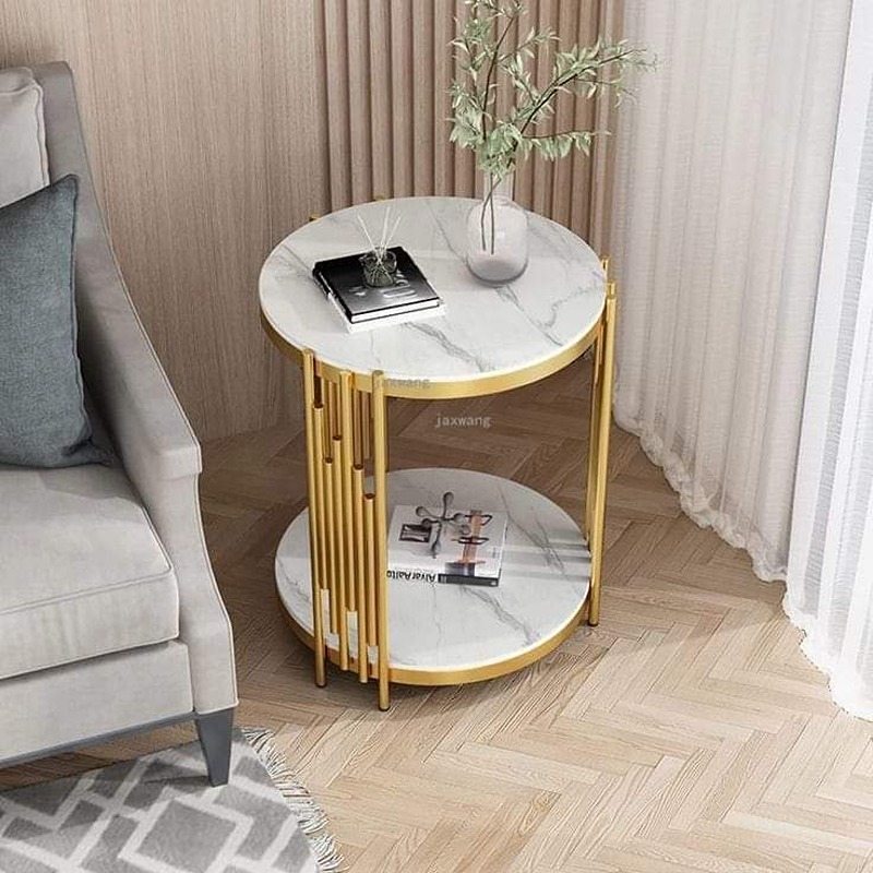 Side Table, 40 cm, White/Gold - KM-EG179-216