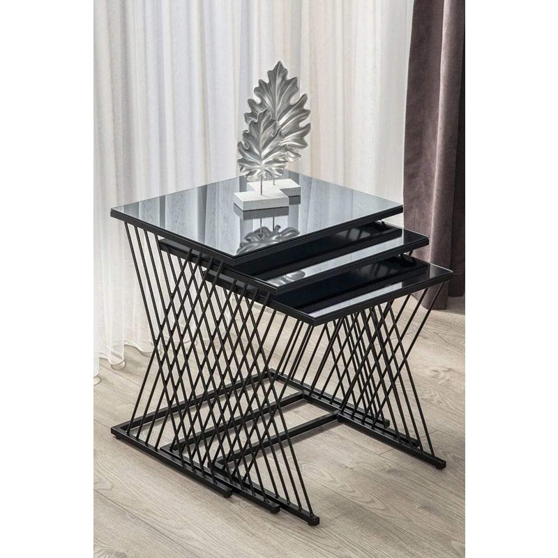 طقم طاولات جانبية، 3 قطع، أسود - KM-EG179-217