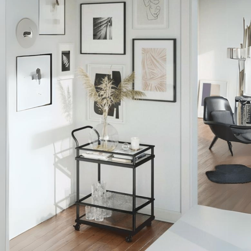 ترولي قهوة، 60 سم، أسود - KM-EG179-225