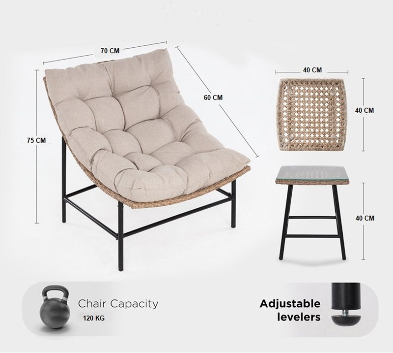 سرير خارجي, 3 قطع, بيج - KM-EG180-116