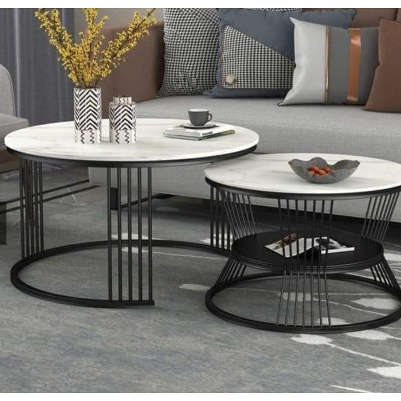 طقم طاولات قهوة، قطعتين، أبيض/أسود - KM-EG181-17