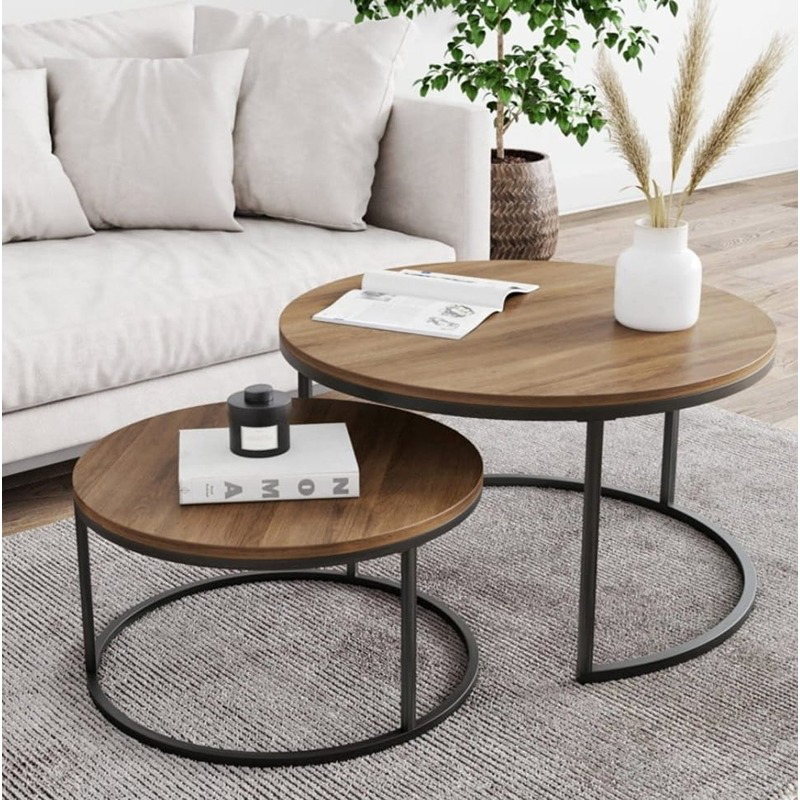 طقم طاولات قهوة، قطعتين، خشبي/أسود - KM-EG181-18