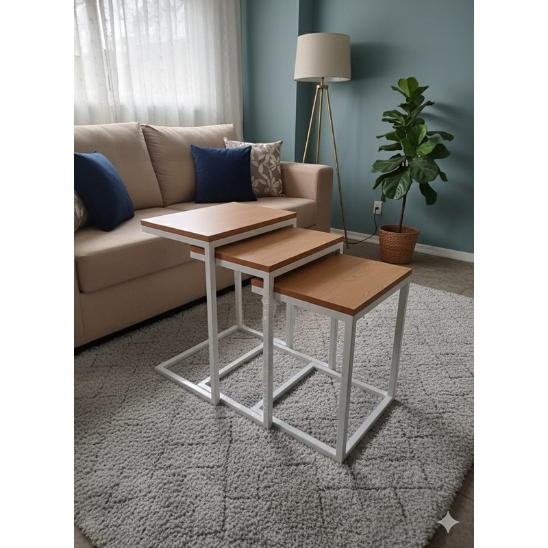 طقم طاولات جانبية، 3 قطع، خشبي/أبيض - KM-EG181-19