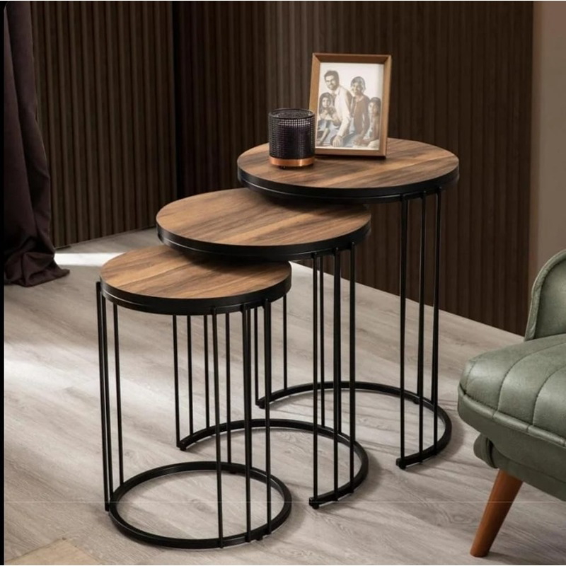 طقم طاولات جانبية، 3 قطع، خشبي/أسود - KM-EG181-20