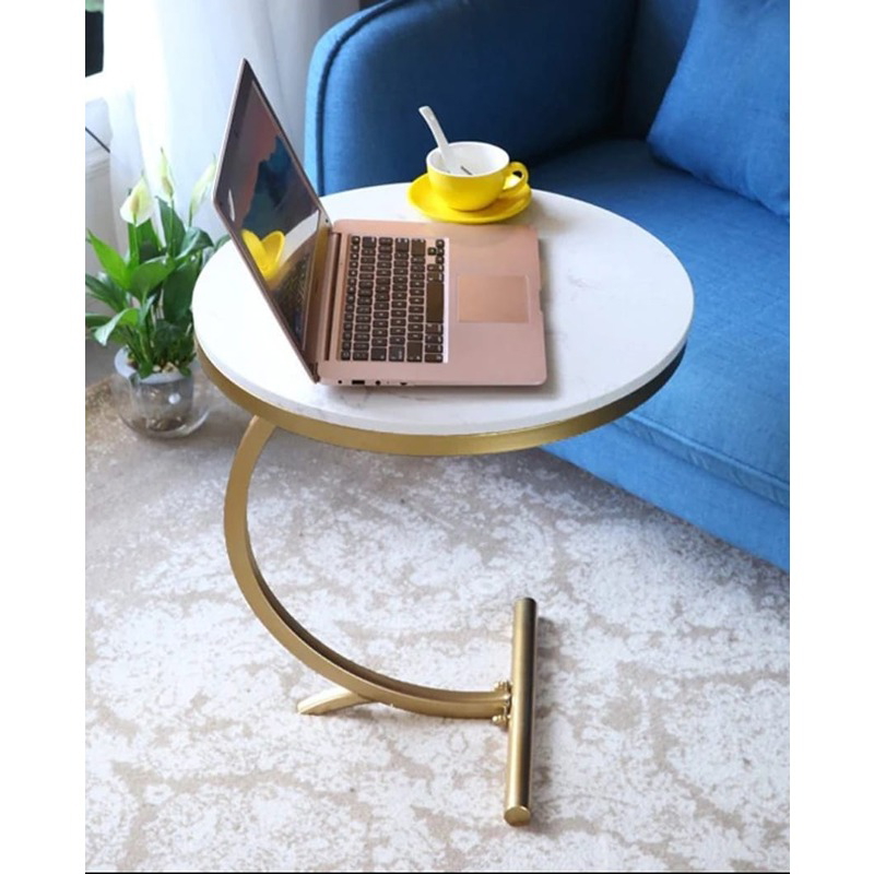 طاولة جانبية، 35 سم، أبيض/ذهبي - KM-EG181-23