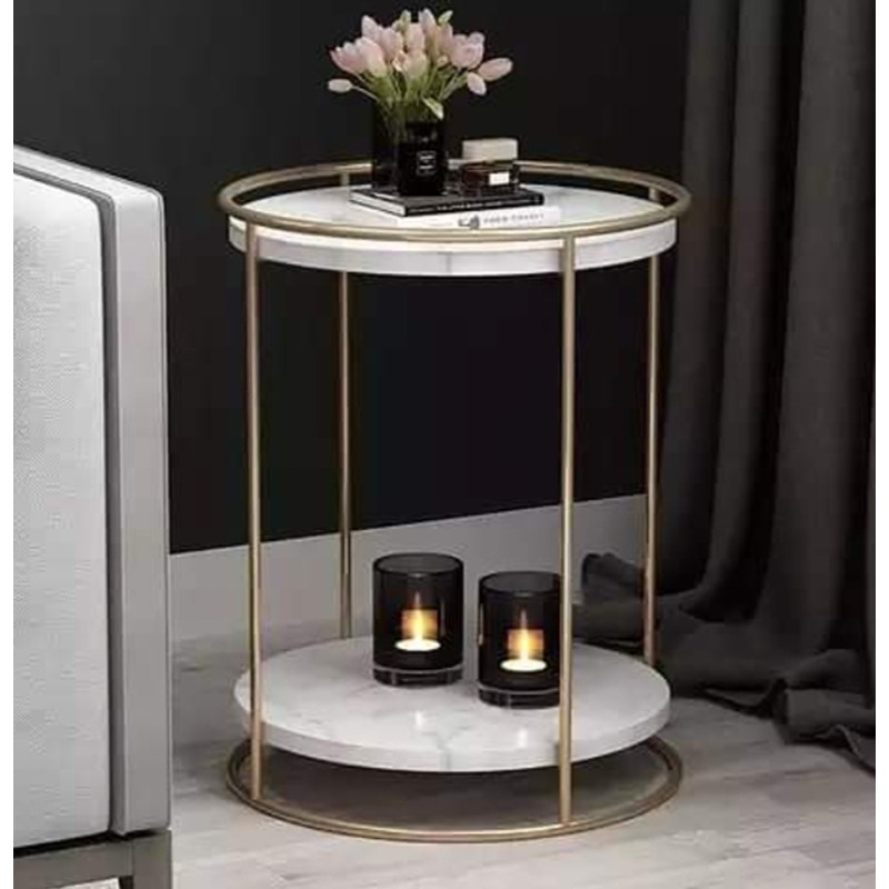 Side Table, 40 cm, White/Gold - KM-EG177-68