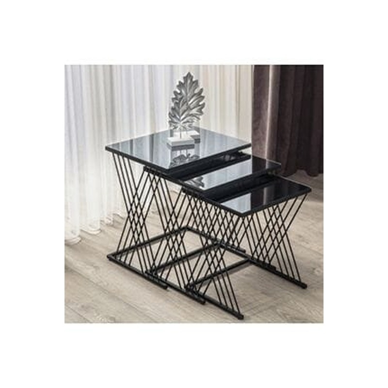 Side Tables Set, 3 Pcs, Black - KM-EG177-72