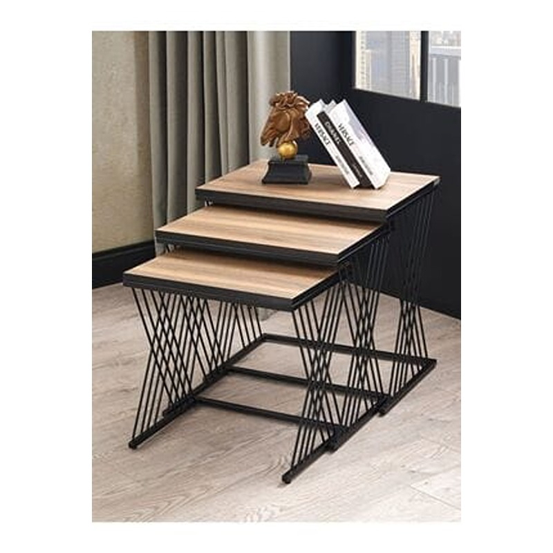 Side Tables Set, 3 Pcs, Wood/Black - KM-EG177-73