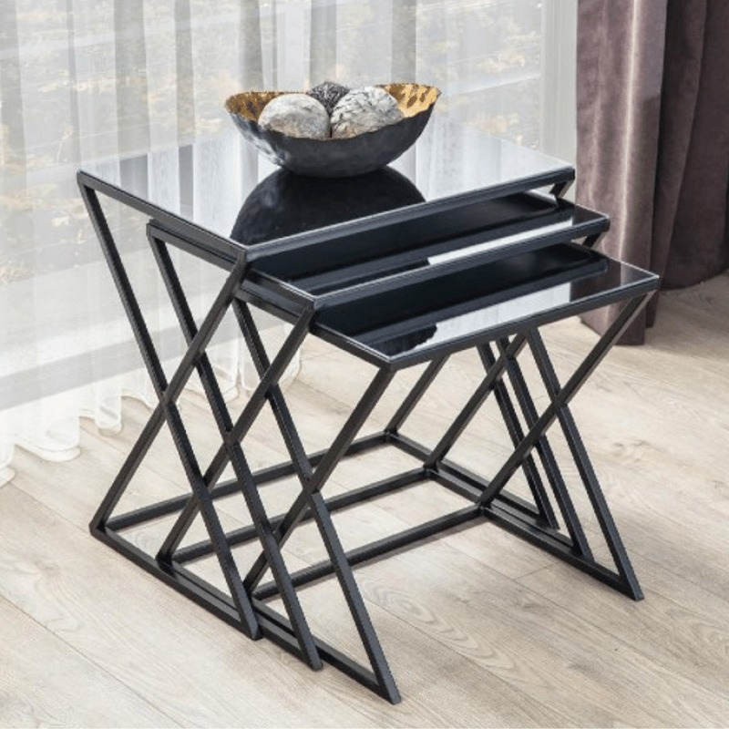 Side Tables Set, 3 Pcs, Black - KM-EG177-74