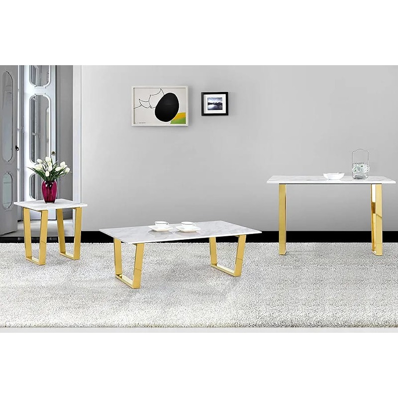 Coffee Tables Set, 3 Pcs, White/Gold - KM-EG177-87