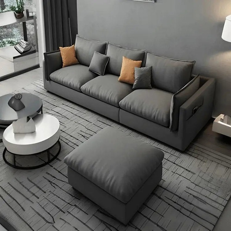 Sofa With Pouf, 220 cm, Grey - KM-EG178-128