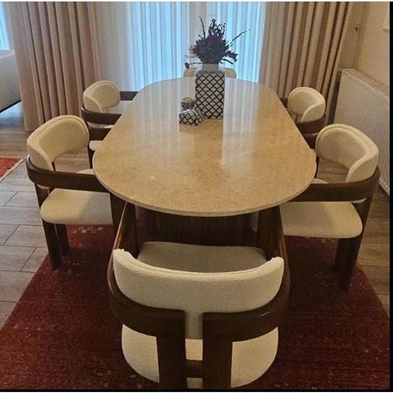 Dining Table Set with Chairs, 7 Pcs, Dark Brown/Beige - KM-EG178-135
