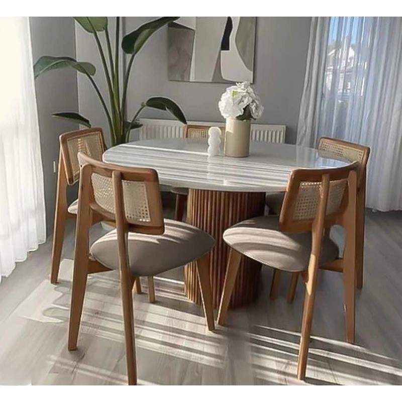 Dining Table Set with Chairs, 6 Pcs, Brown/Beige - KM-EG178-134