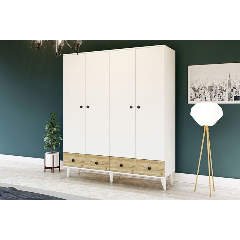 دولاب، 160 سم، أبيض/خشبي - KM-EG140-242