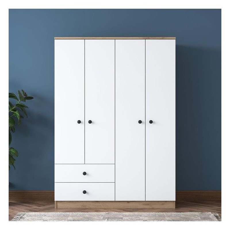 دولاب، 160 سم، أبيض/خشبي - KM-EG140-245