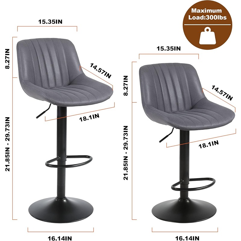 كرسي بار، قطعتين، رمادي داكن  - KM-EG146-197