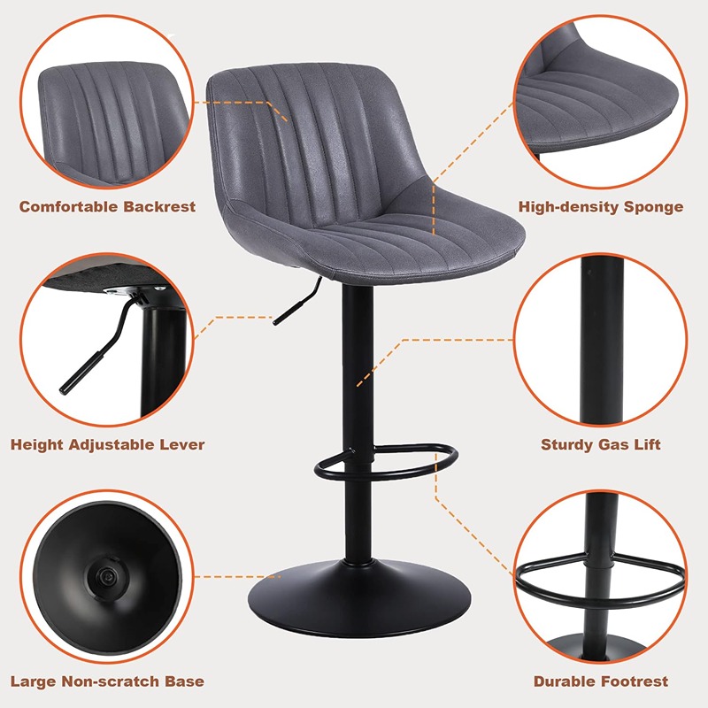 كرسي بار، قطعتين، رمادي داكن  - KM-EG146-197