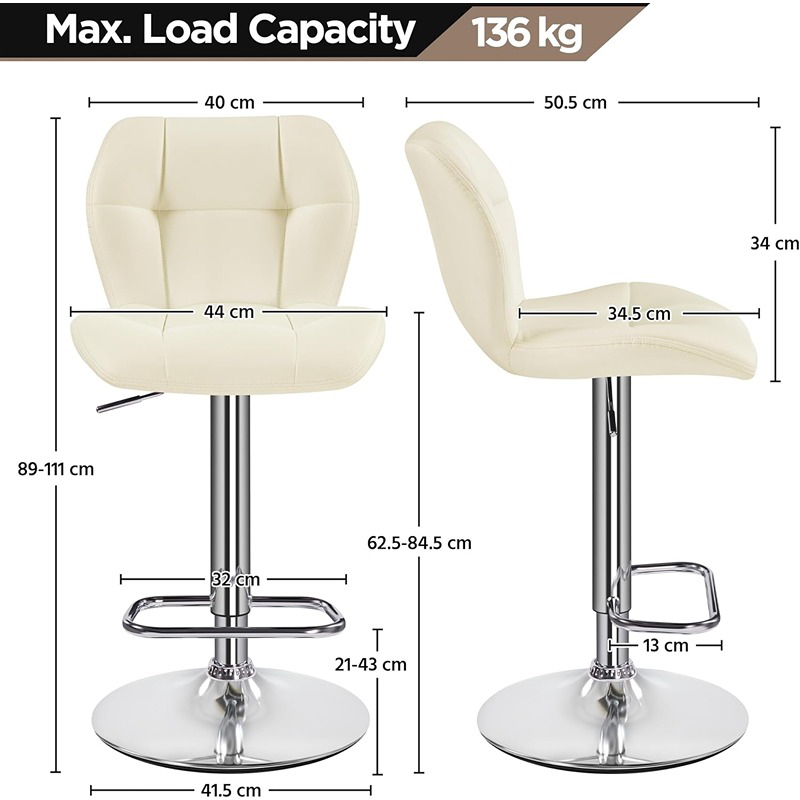 Bar Chair, 2 Pcs, Off White - KM-EG146-231