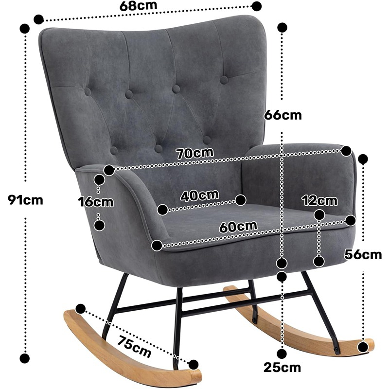 Rocking Chair, 2 Pcs, Dark Grey/Wood - KM-EG146-251