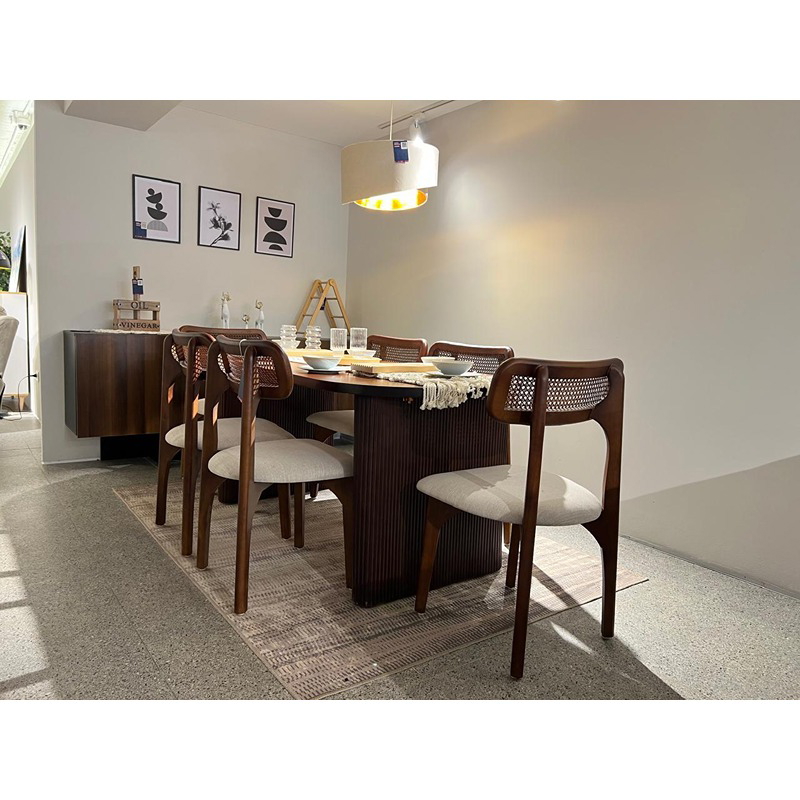 Dining Table With Chairs, 7 Pcs, Brown/Off White - KM-EG128-10