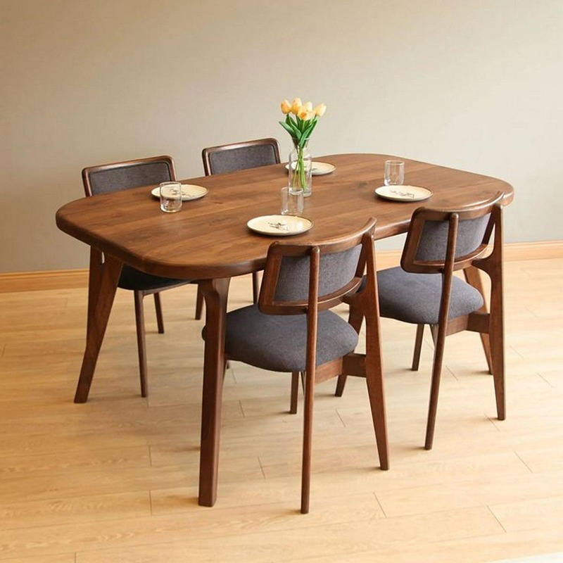 Dining Table With Chairs, 5 Pcs, Dark Grey/Brown - KM-EG128-12
