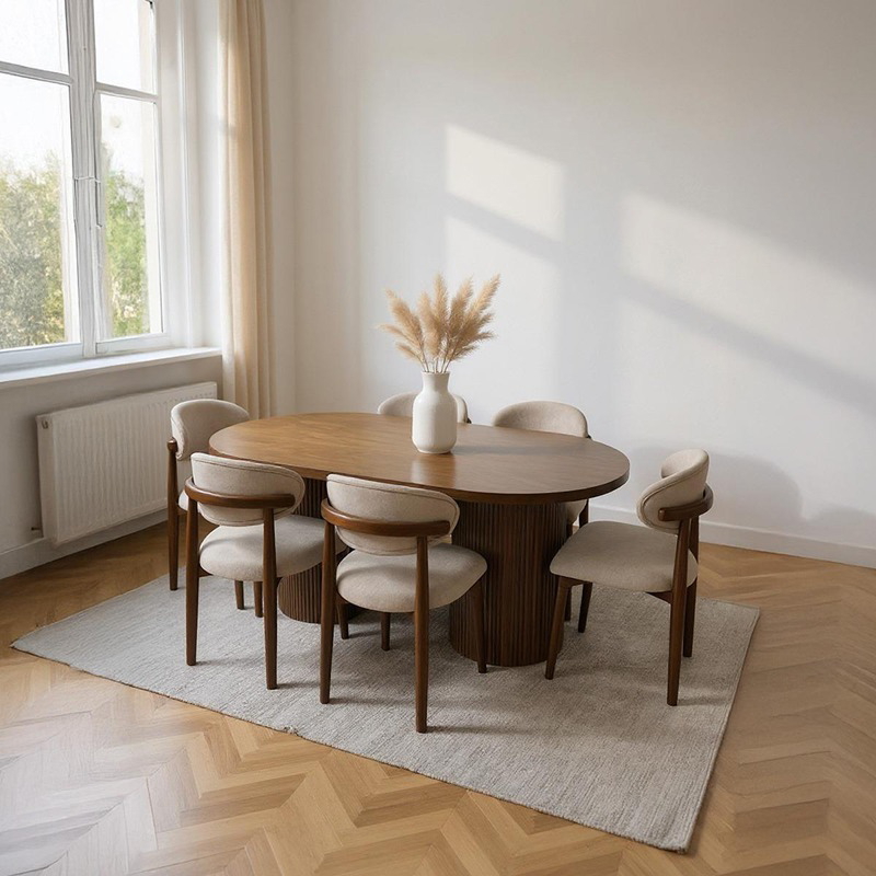 Dining Table With Chairs, 7 Pcs, Brown/Off White - KM-EG128-14