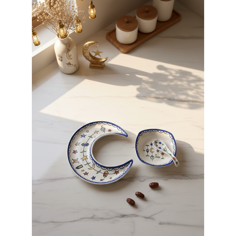 Ramadan Crescent Plate, 3 Pcs, Multi-Colors - KM-EG55-529