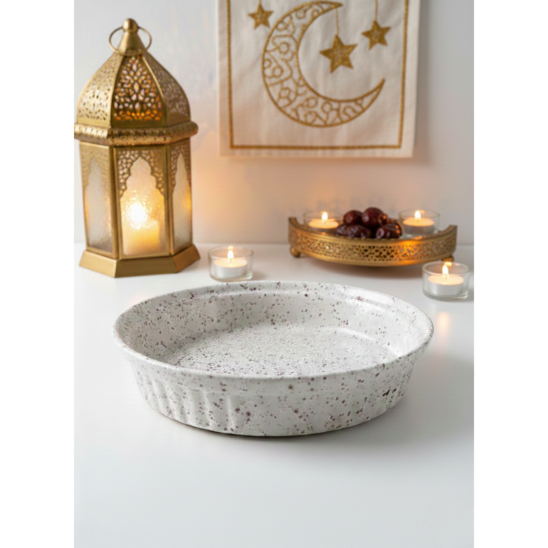 Rustic Speckled Serving Plate, 1 Pcs, Marble White - KM-EG55-540