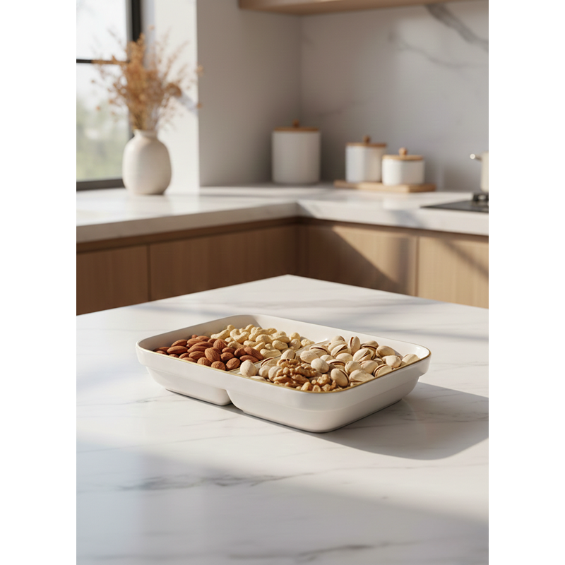 Minimal Double Snack Plate, 1 Pcs, White - KM-EG55-541