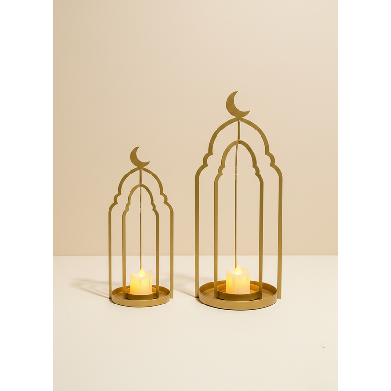 Ramadan Moonlight Holder Set, 2 Pcs, Gold - KM-EG55-545