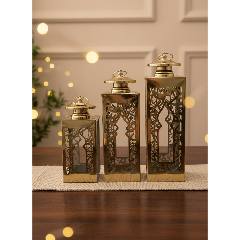 Ramadan Lantern Set, 3 Pcs, Gold - KM-EG55-553