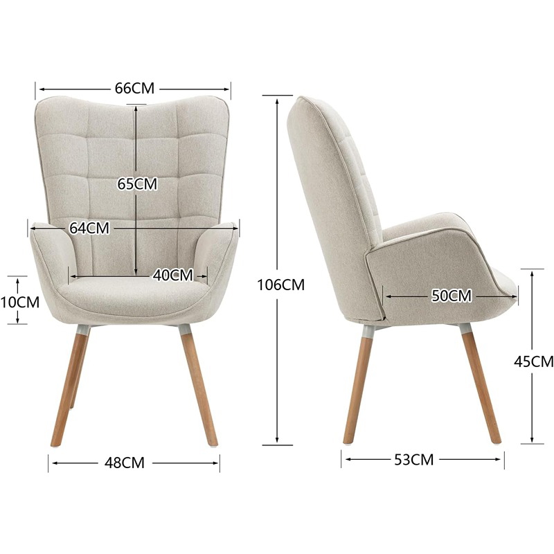 Arm Chair, 66 cm, Off White/Wood - KM-EG146-306