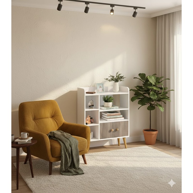 وحدة تخزين، 80 سم، أبيض/خشبي - KM-EG176-38