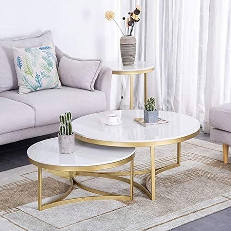 Coffee Tables Set, 2 Pcs, Gold/White - KM-EG8-204