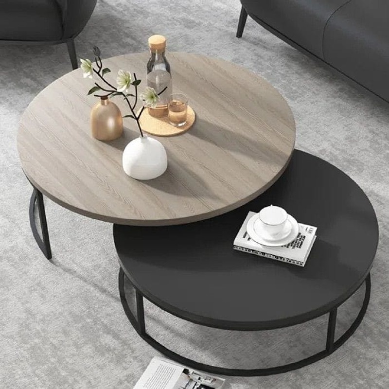 Coffee Tables Set, 2 Pcs, Black/Light Wood - KM-EG8-212