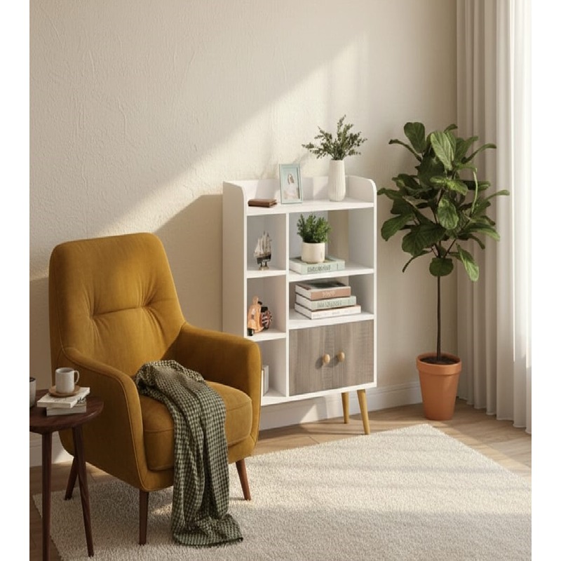 وحدة تخزين، 75 سم، أبيض/خشبي - KM-EG176-37