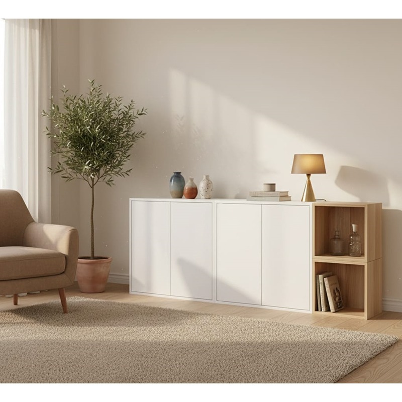 وحدة تخزين، 175 سم، أبيض/خشبي - KM-EG176-43