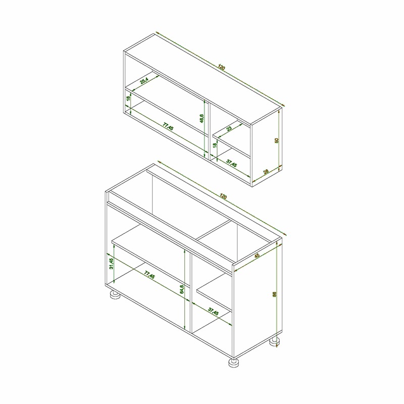 Kitchen Unit Set, 2 Pcs, Multiple Colors - KM-EG38-179