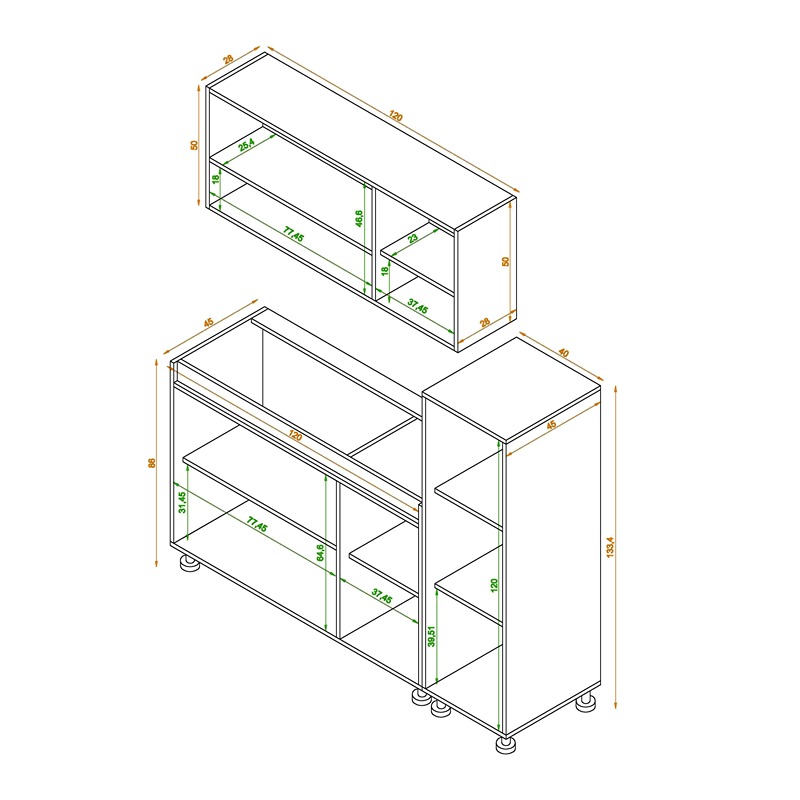 Kitchen Unit Set, 3 Pcs, Multiple Colors - KM-EG38-180