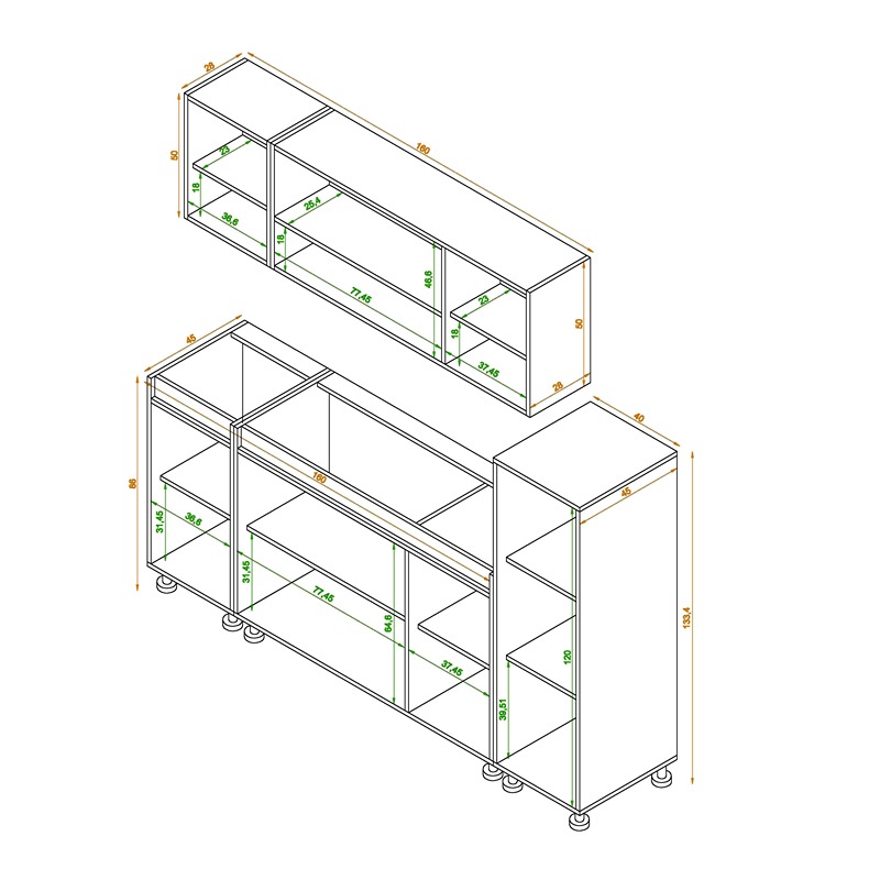 Kitchen Unit Set, 3 Pcs, Multiple Colors - KM-EG38-182
