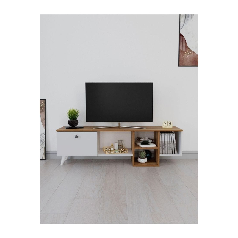 TV unit, 150 cm, white/Wood - KM-EG188-22